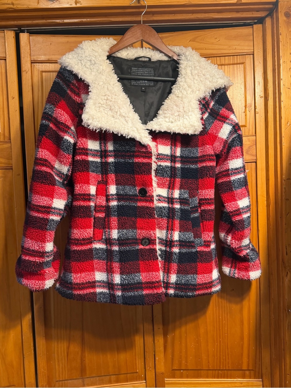 Steve Madden Red & Black Plaid Teddy Jacket with Sherpa Collar